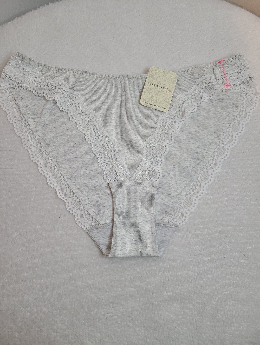 Free People Oh My Darling Ribbed Cotton Lace Trim Bikini Panty Size Lg